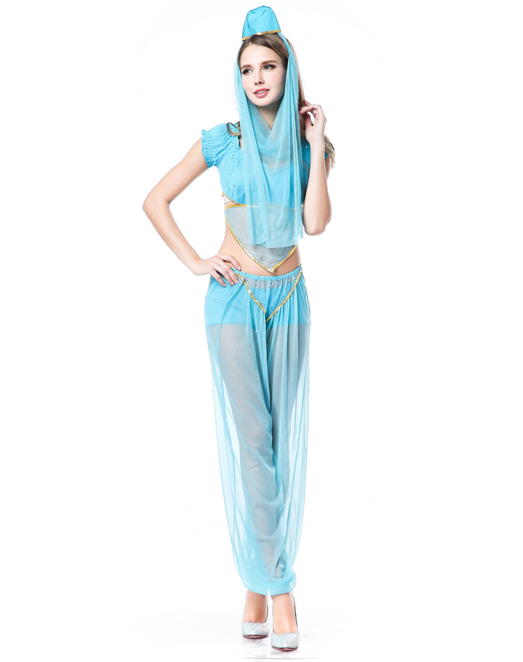 Women Genie Aladdin Fancy Costume Sexy Mesh Wish Golden Trimmed ...