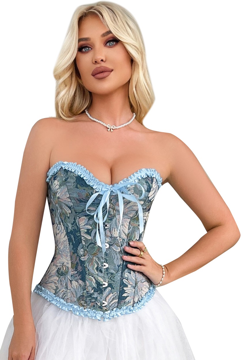 Blue Floral Print Corset Top