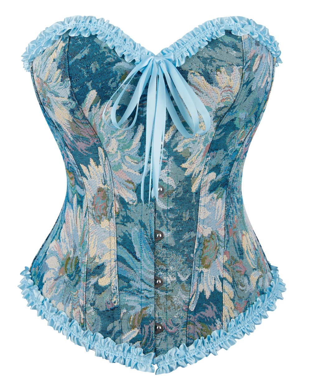 Blue Floral Print Corset Top