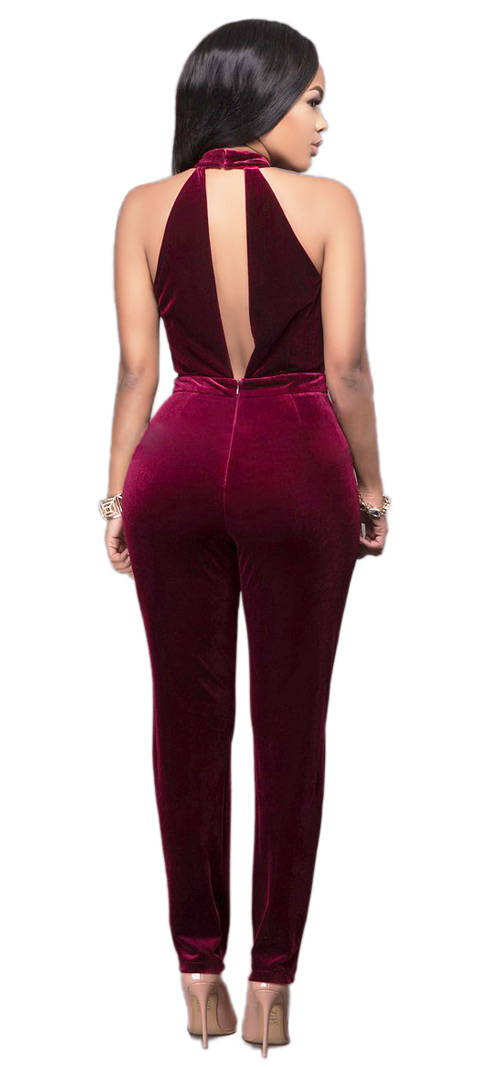 burgundy velvet jumpsuit