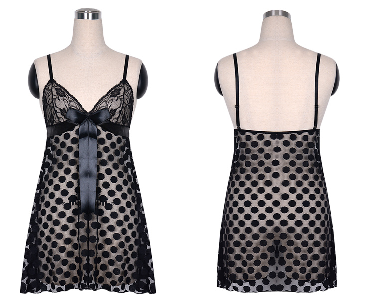 Mesh Babydoll Set With Polka Dots Black Wholesale Lingeriesexy