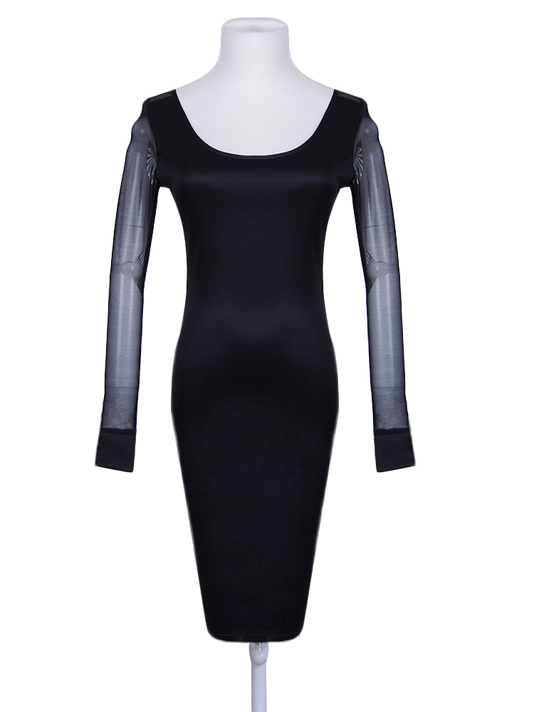 Black Sheer Mesh Long Sleeve Bodycon Dress - Wholesale Lingerie,Sexy ...