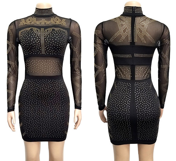 Mesh Rhinestone Bodycon Dress Wholesale Lingeriesexy Lingeriechina Lingerie Supplier 0336