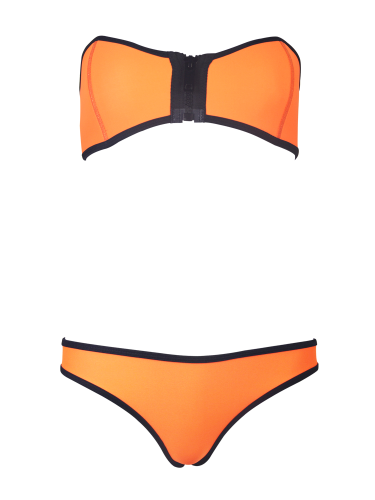 Zipper Front Neoprene Bikini Set Orange - Wholesale Lingerie,Sexy ...